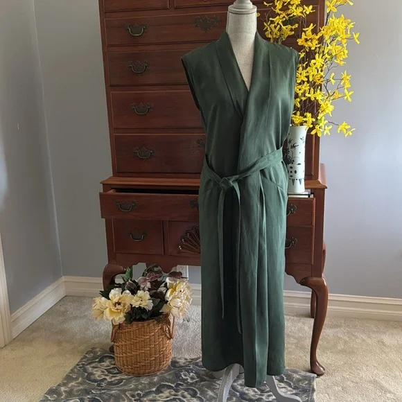 Zara Belted Midi Dress Bottle Green Size Large - Picture 7 of 13